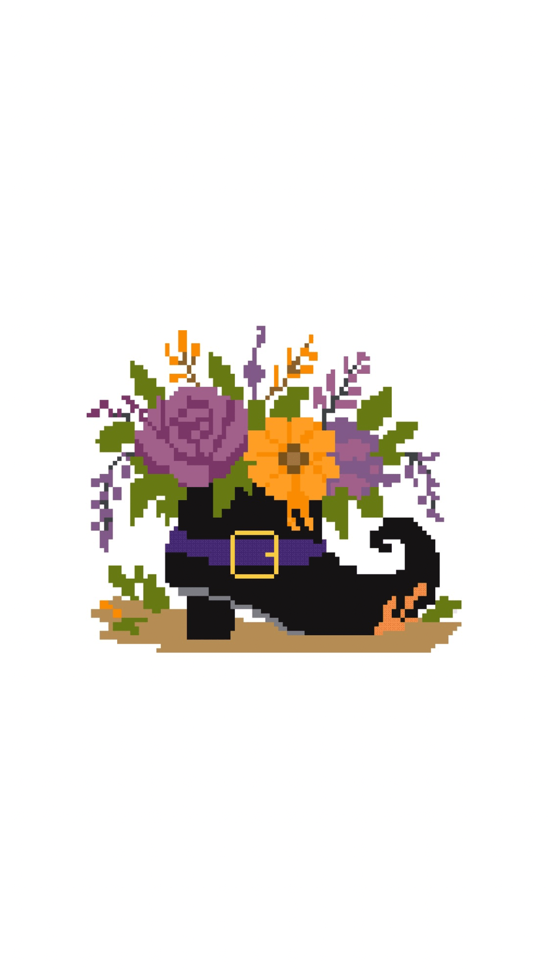 Witches Boot Bouquet printed needlepoint canvas - NeedleLittleStitchCo