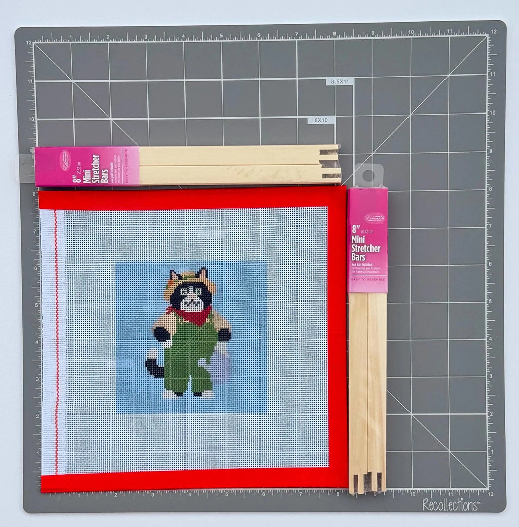Tuxedo Cat Gardener printed needlepoint canvas - NeedleLittleStitchCo