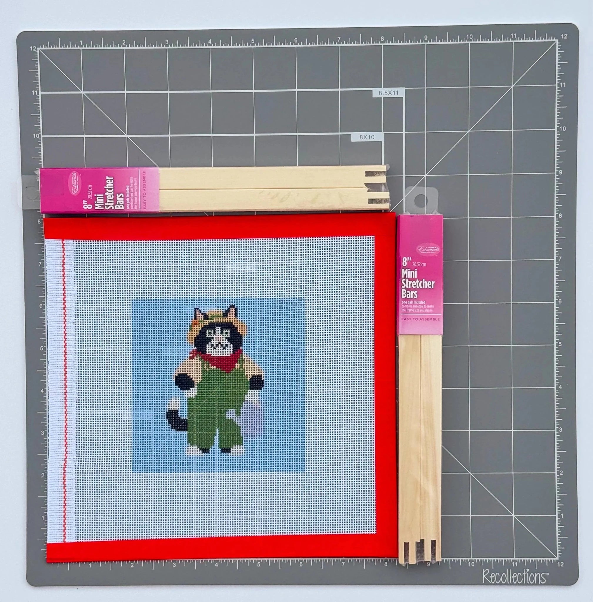 Tuxedo Cat Gardener printed needlepoint canvas - NeedleLittleStitchCo