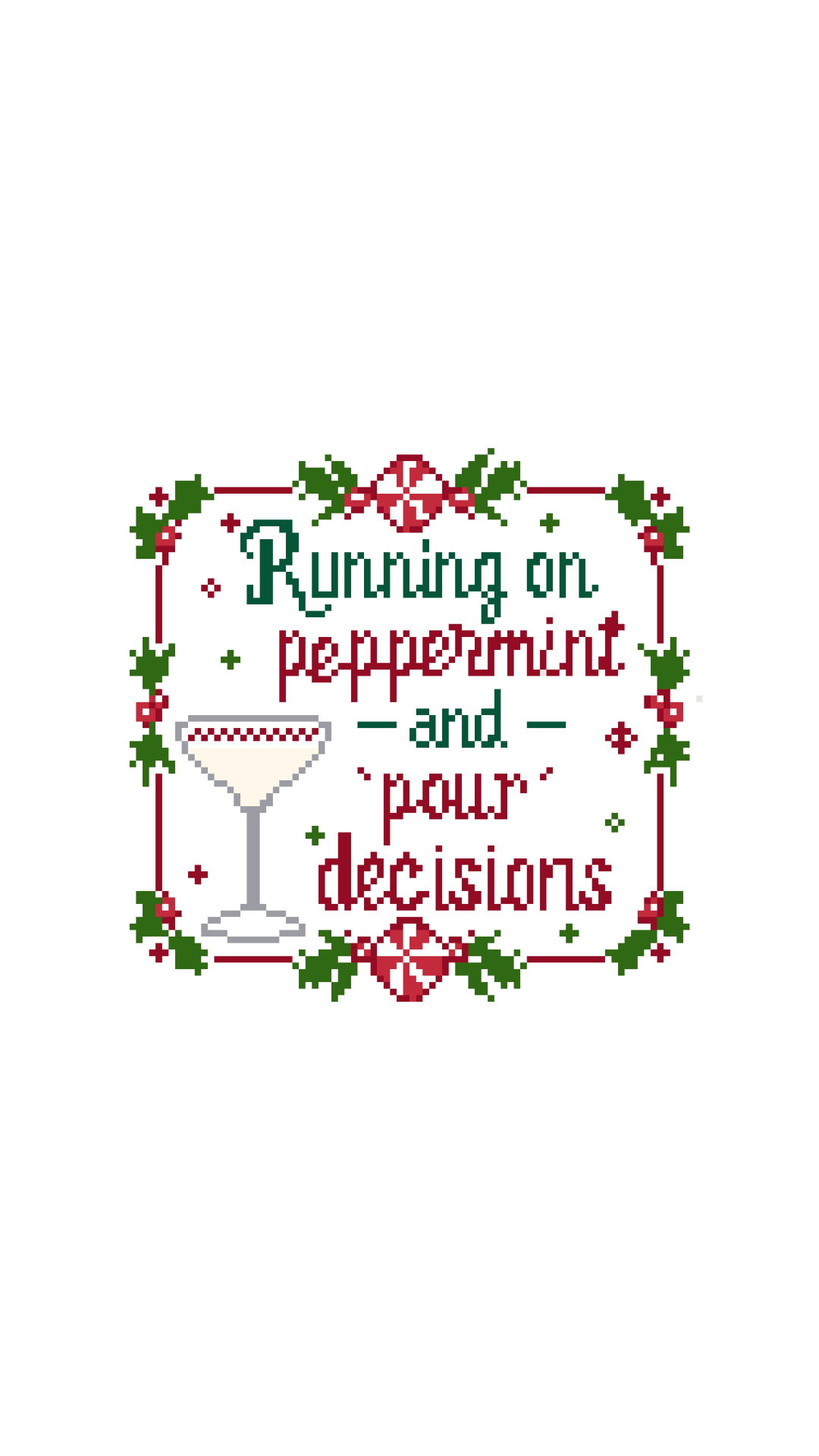Peppermint and Pour Decisions printed needlepoint canvas - NeedleLittleStitchCo