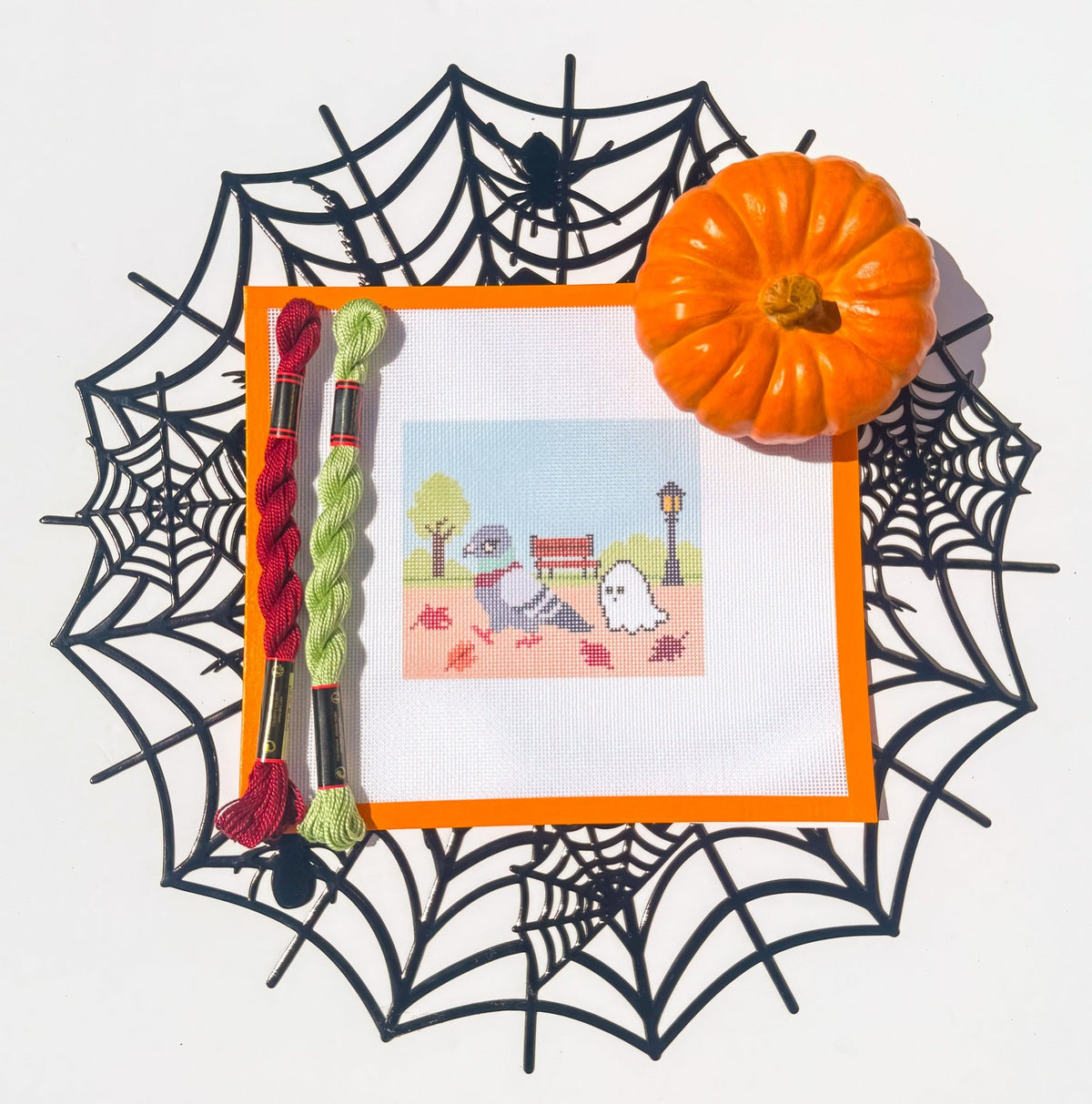 Ghost Following NYC Pigeon printed needlepoint canvas - NeedleLittleStitchCo