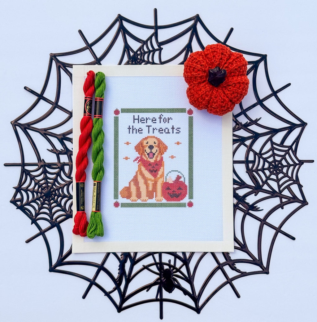 Halloween Golden Retriever printed needlepoint canvas - NeedleLittleStitchCo