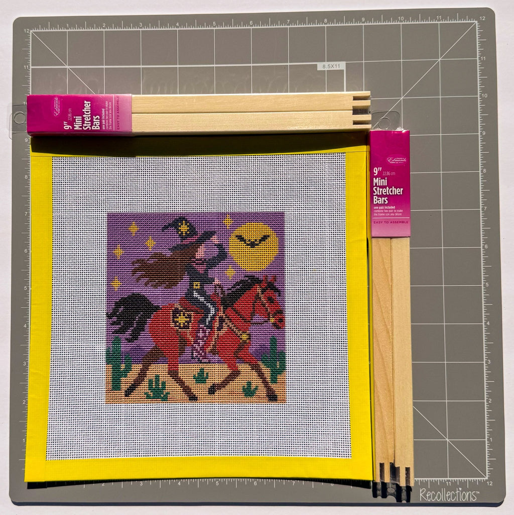 Halloween Cowgirl Witch printed needlepoint canvas - NeedleLittleStitchCo