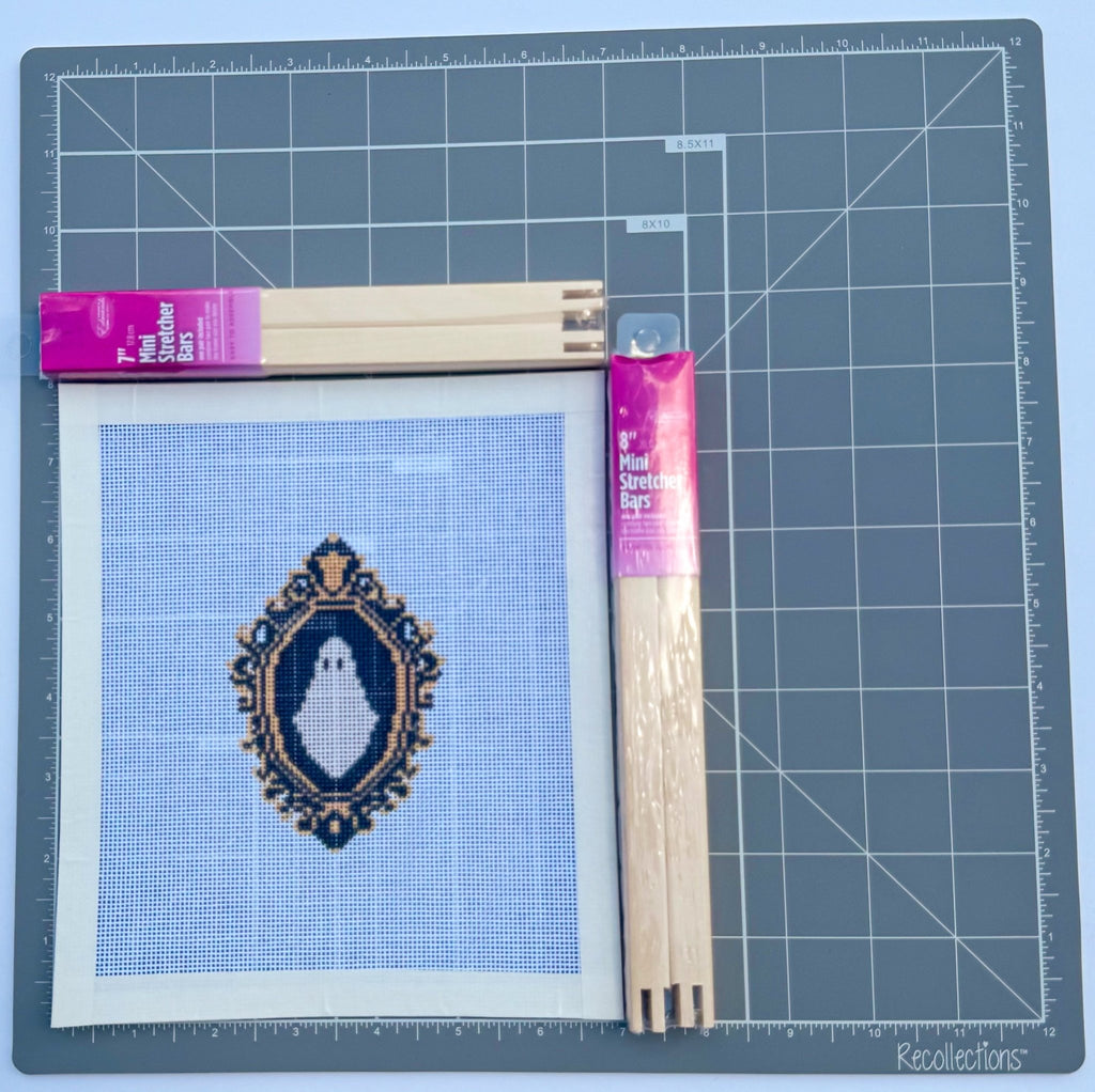 Ghost in Gold Frame printed needlepoint canvas - NeedleLittleStitchCo