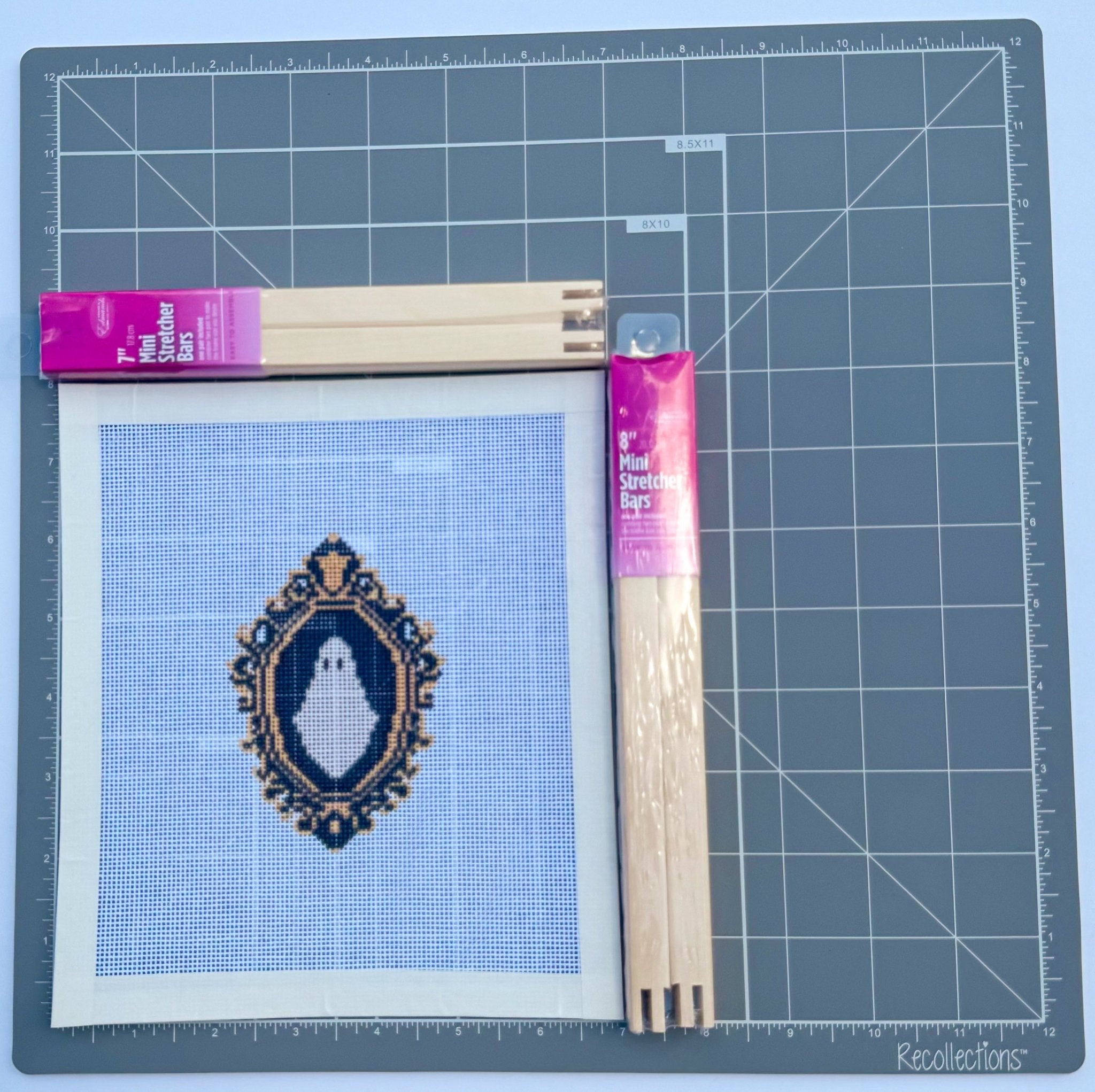 Ghost in Gold Frame printed needlepoint canvas - NeedleLittleStitchCo