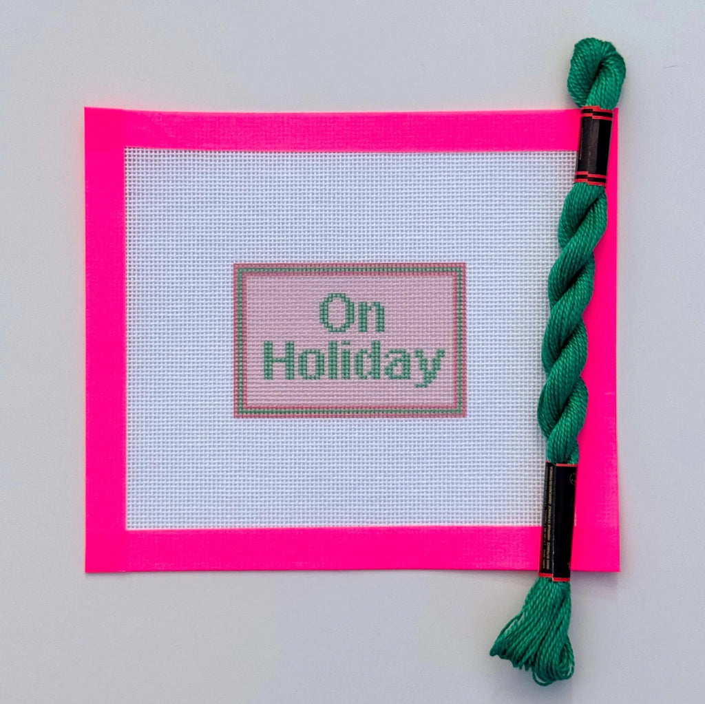 British On Holiday Luggage Tag printed needlepoint canvas - NeedleLittleStitchCo