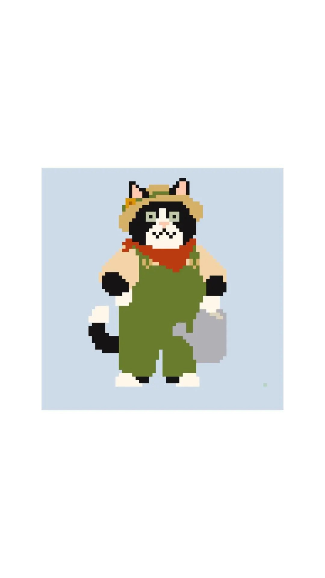 Tuxedo Cat Gardener printed needlepoint canvas - NeedleLittleStitchCo