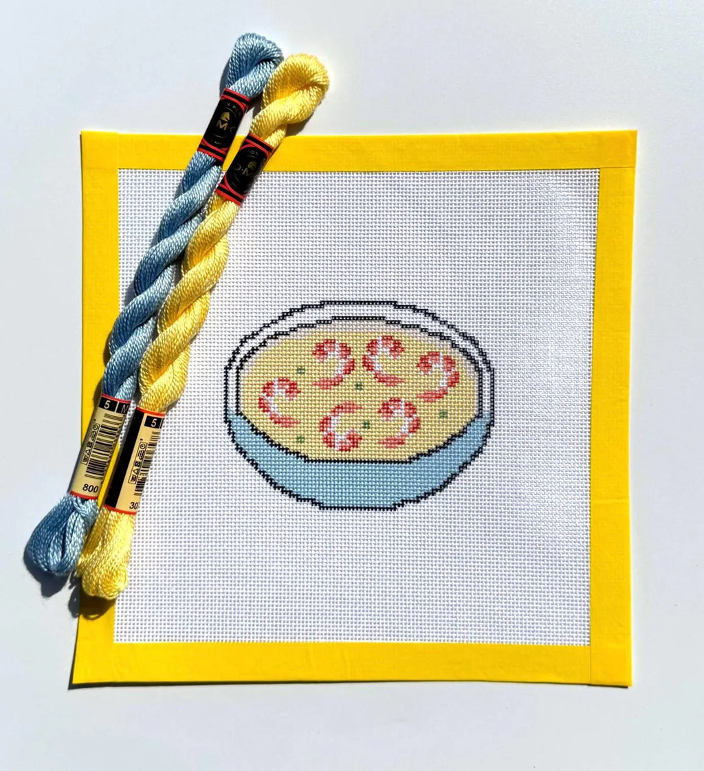 Shrimp and Grits printed needlepoint canvas - NeedleLittleStitchCo