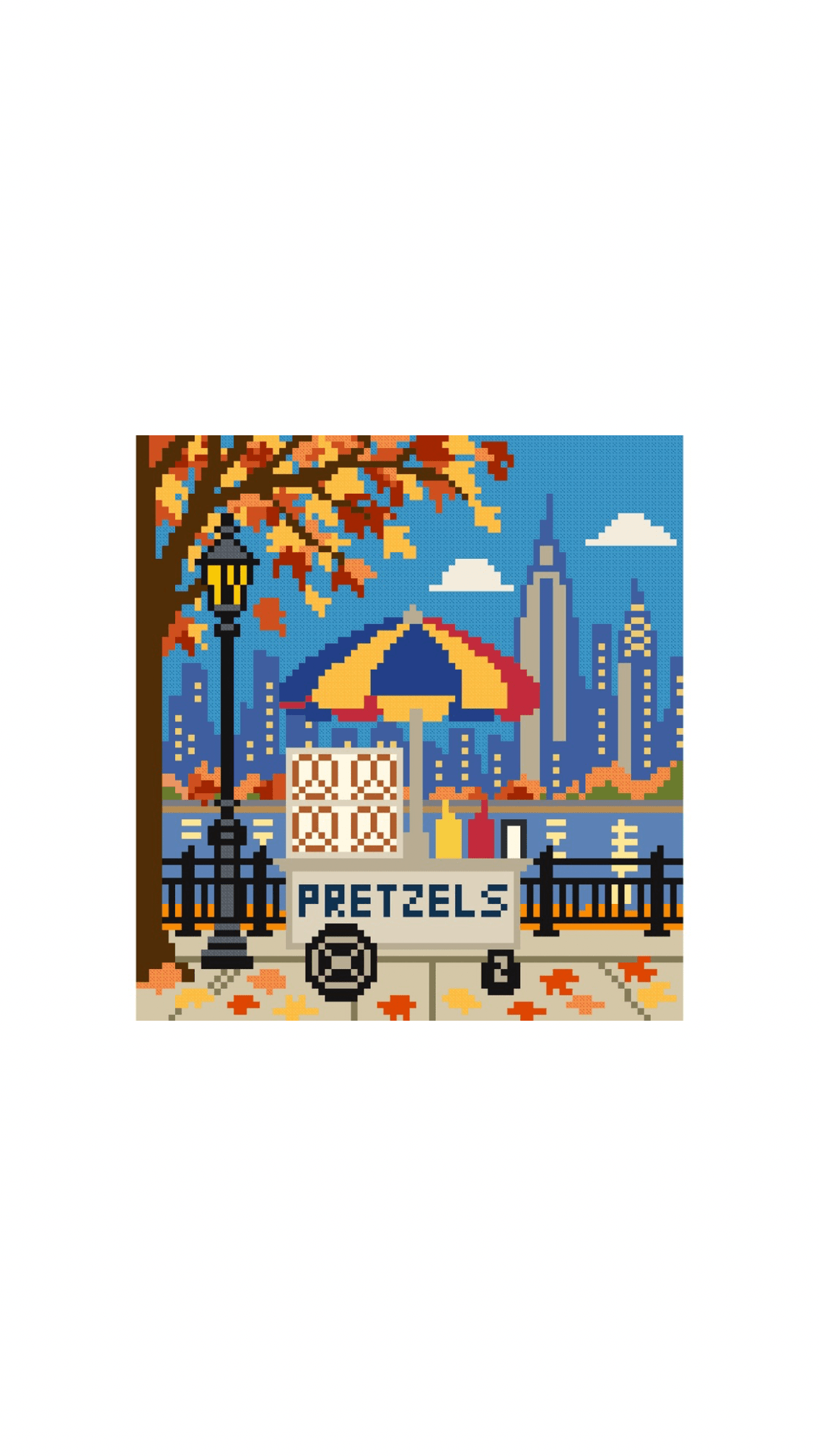 NYC Autumn Pretzel Cart printed needlepoint canvas - NeedleLittleStitchCo