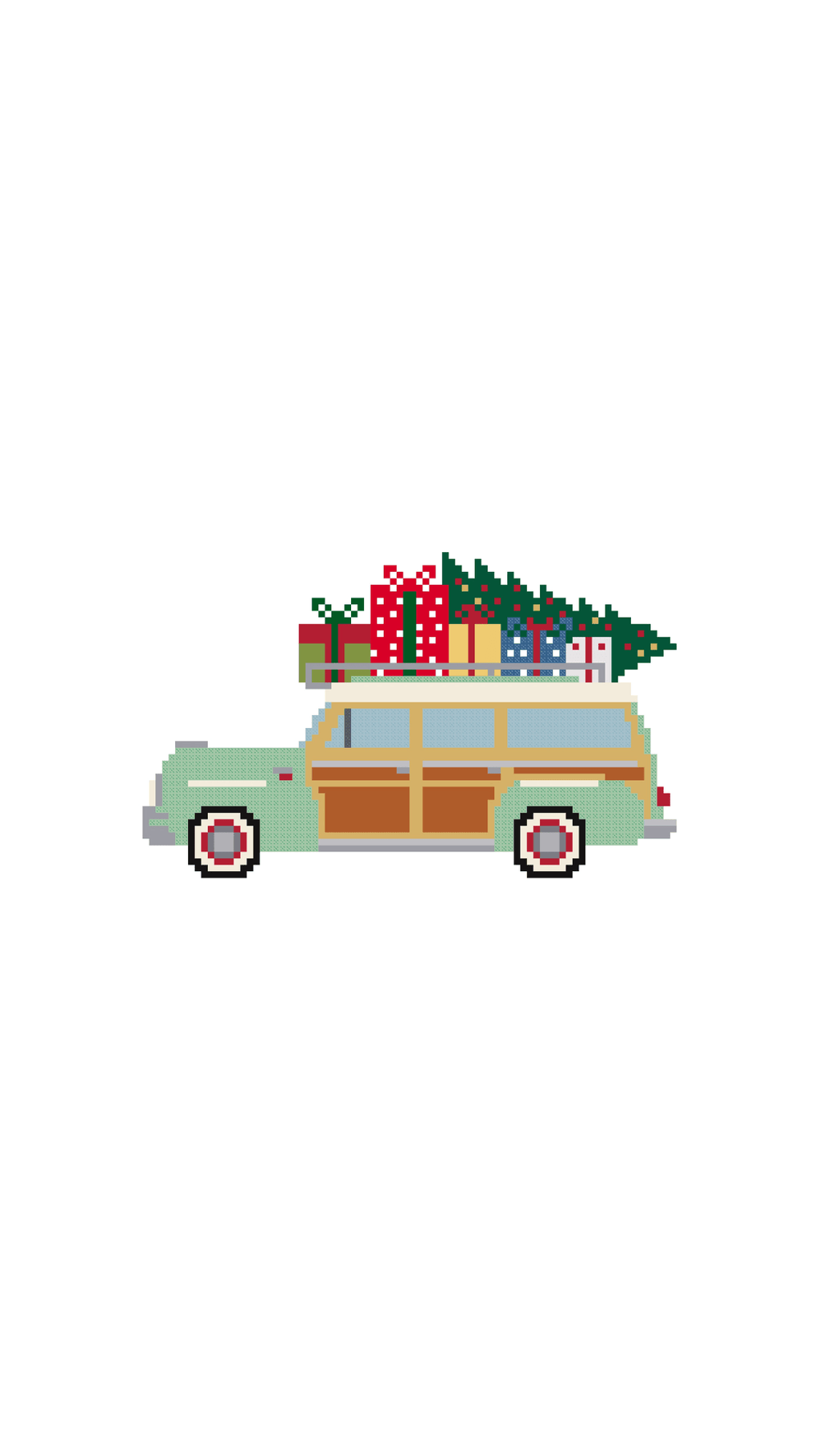 Retro Christmas Station Wagon printed needlepoint canvas - NeedleLittleStitchCo