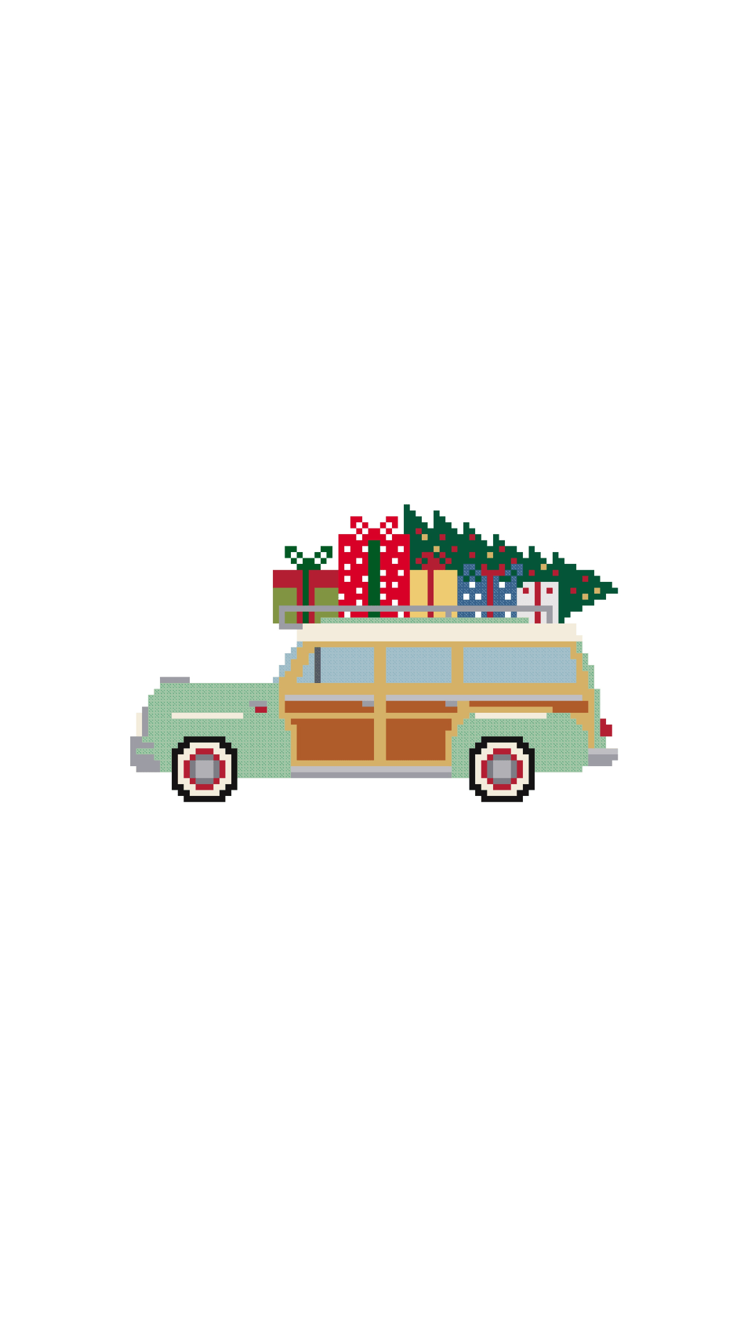 Retro Christmas Station Wagon printed needlepoint canvas - NeedleLittleStitchCo