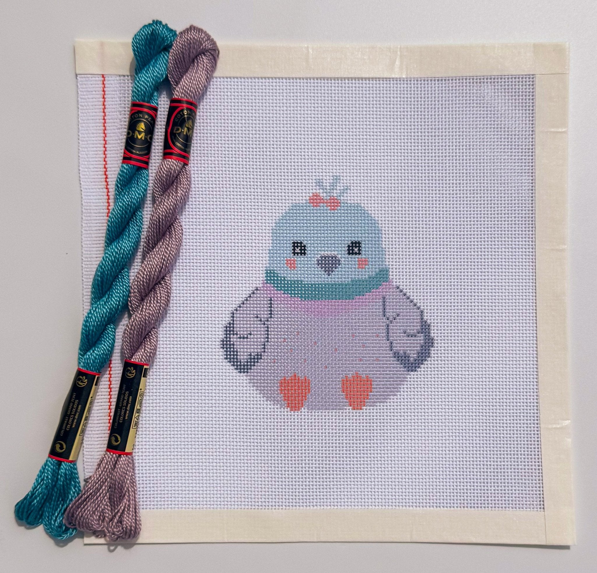 Baby Girl Pigeon Plush printed needlepoint canvas - NeedleLittleStitchCo