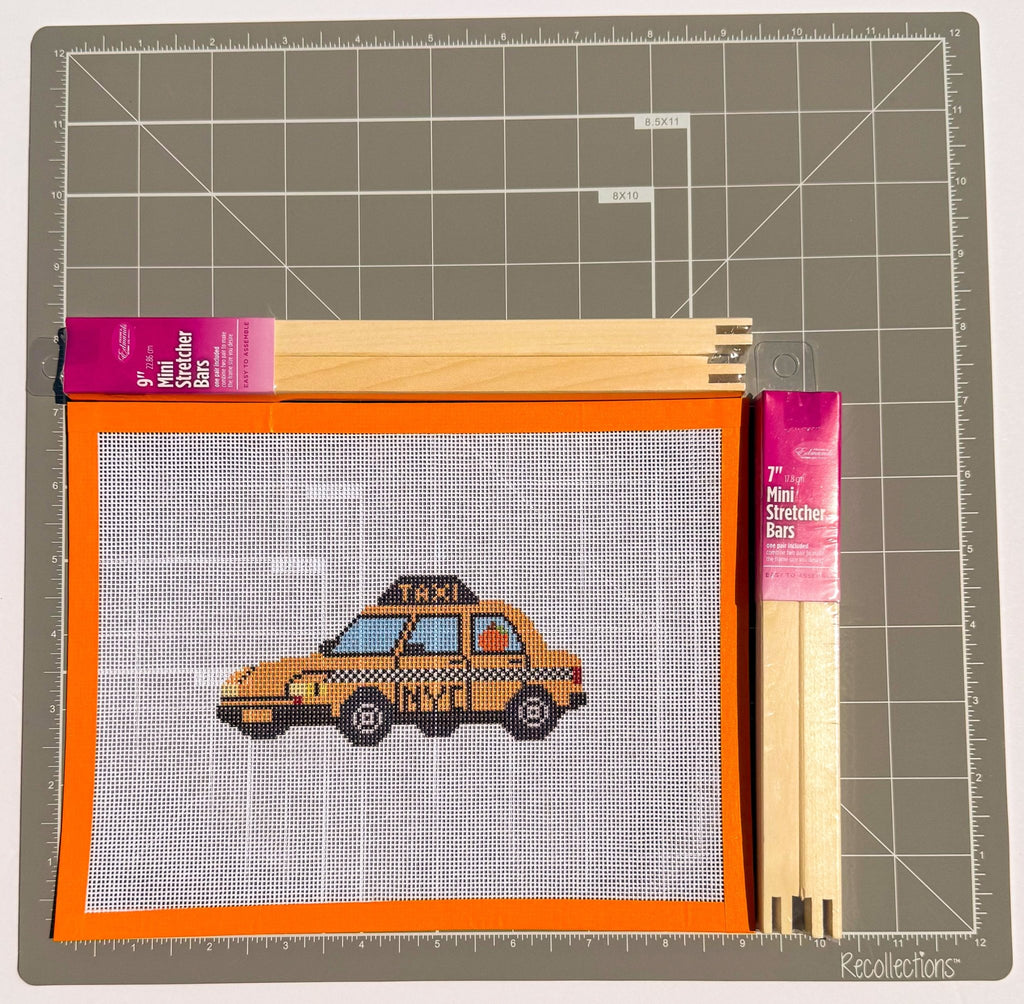 New York City Taxi with Pumpkin printed needlepoint canvas - NeedleLittleStitchCo