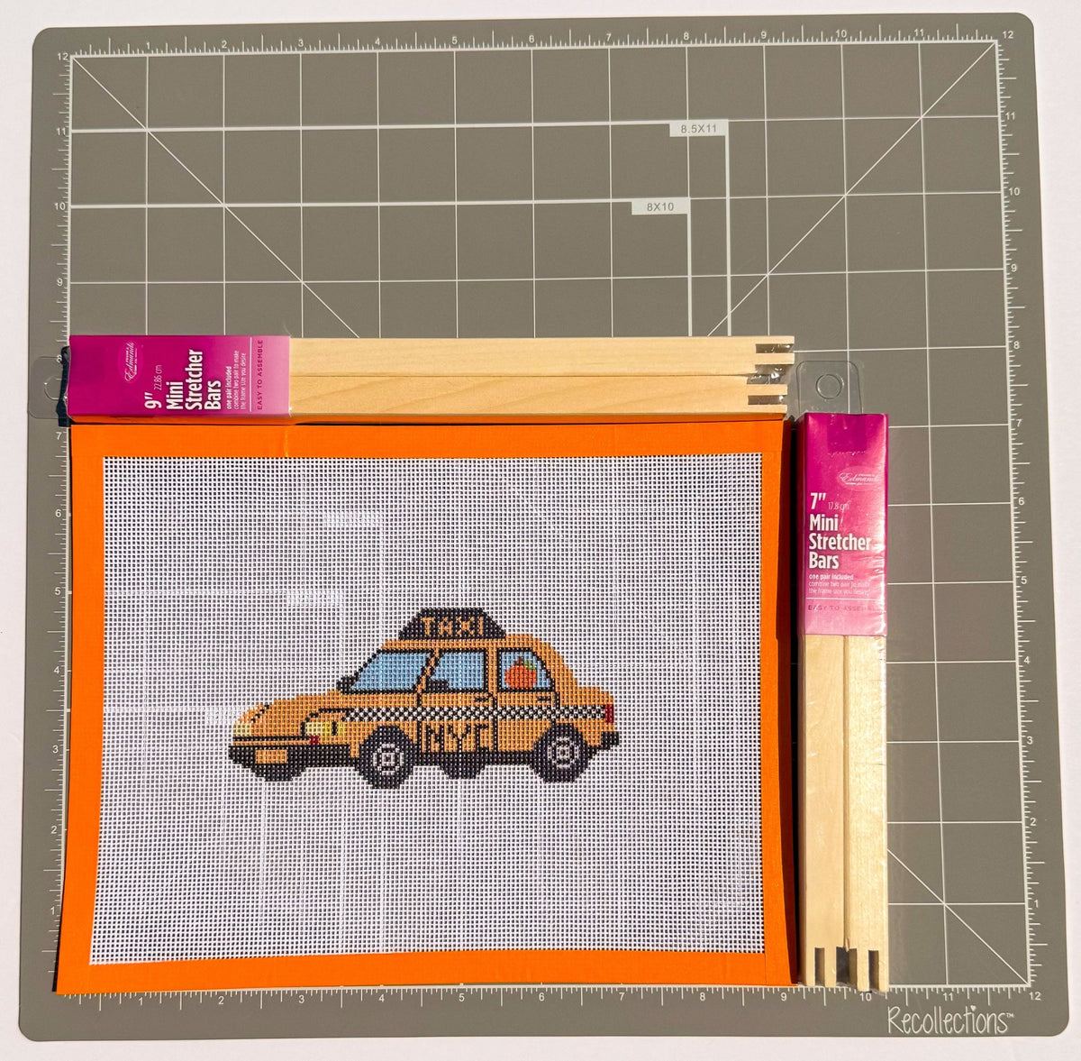 New York City Taxi with Pumpkin printed needlepoint canvas - NeedleLittleStitchCo