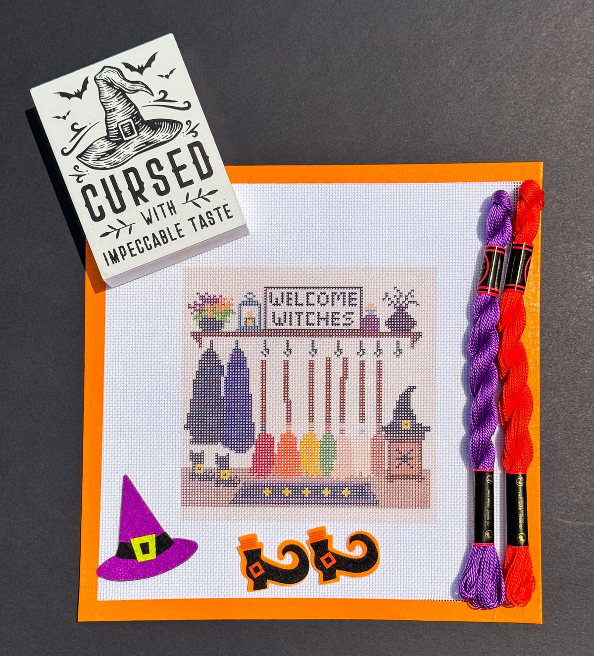 Witches' Cloakroom printed needlepoint canvas - NeedleLittleStitchCo