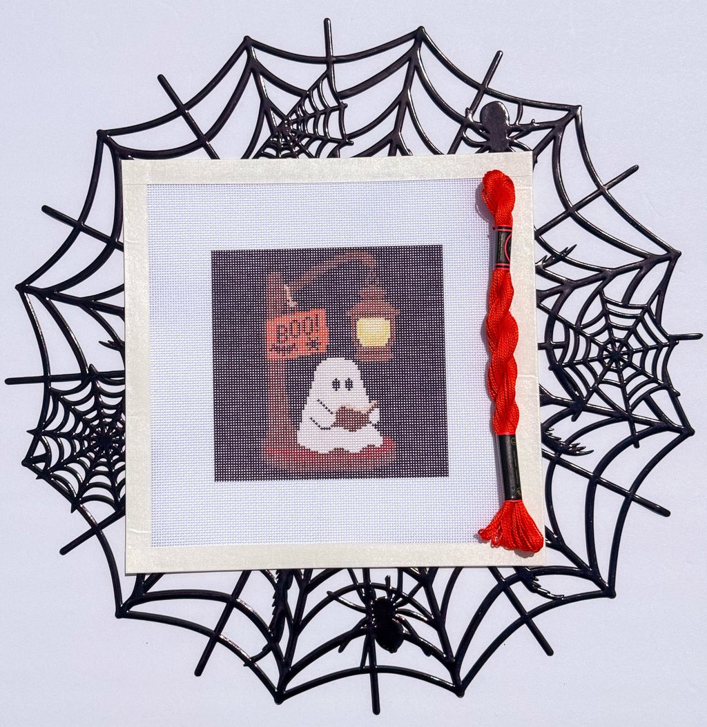 Ghost Reader printed needlepoint canvas - NeedleLittleStitchCo