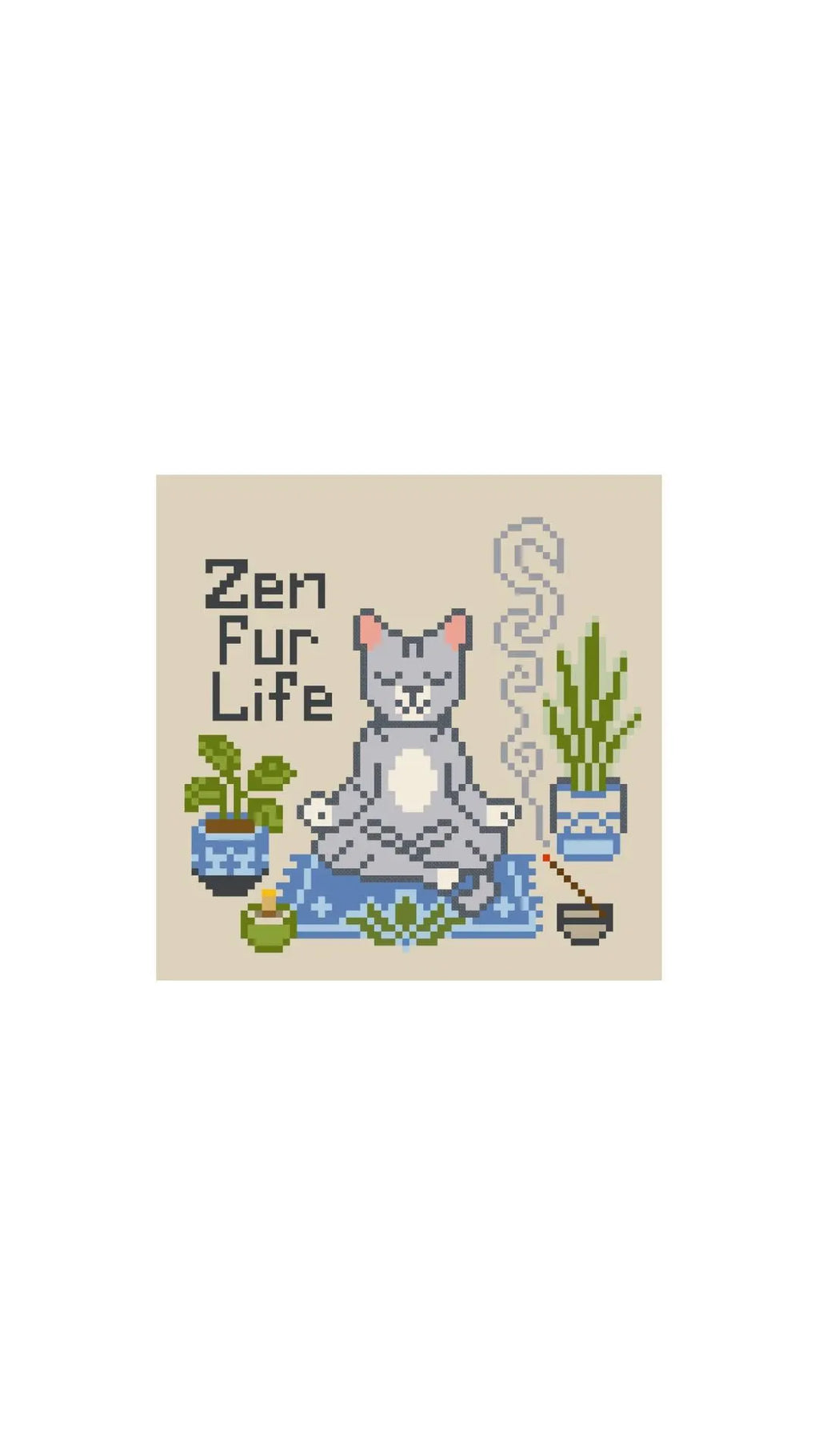 Zen Fur Life Cat Yoga printed needlepoint canvas - NeedleLittleStitchCo