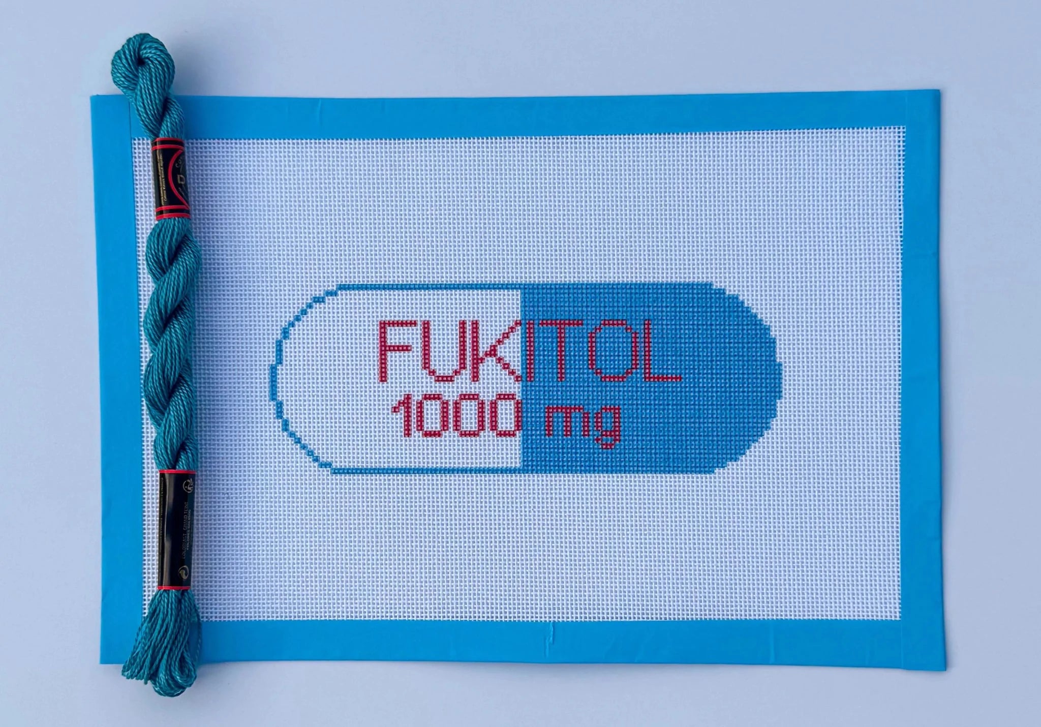 Funny Fukitol Pill Sign printed needlepoint canvas - NeedleLittleStitchCo