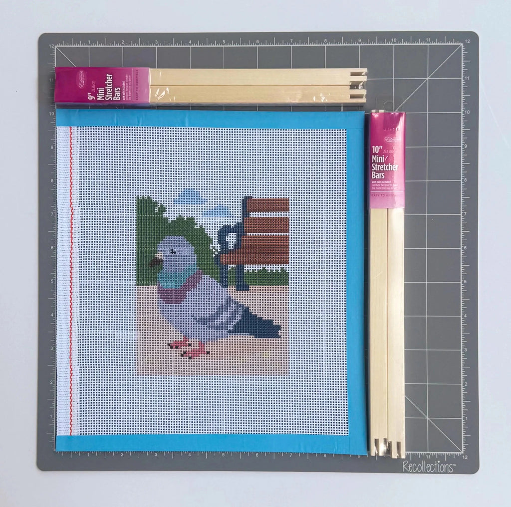 New York Pigeon in the Park printed needlepoint canvas - NeedleLittleStitchCo