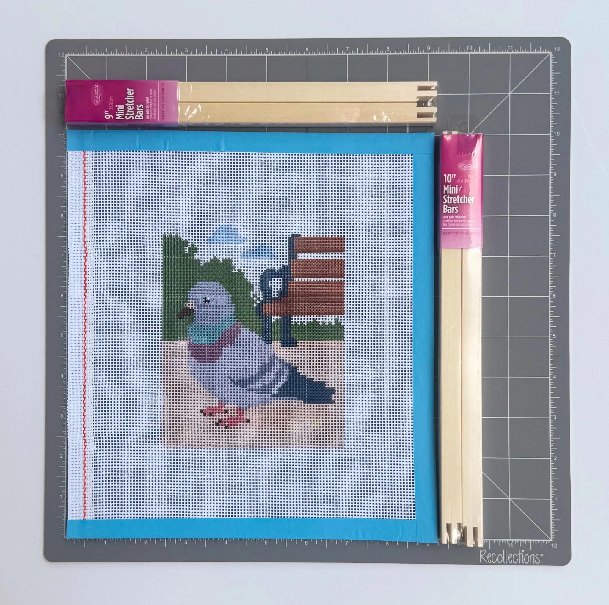 New York Pigeon in the Park printed needlepoint canvas - NeedleLittleStitchCo