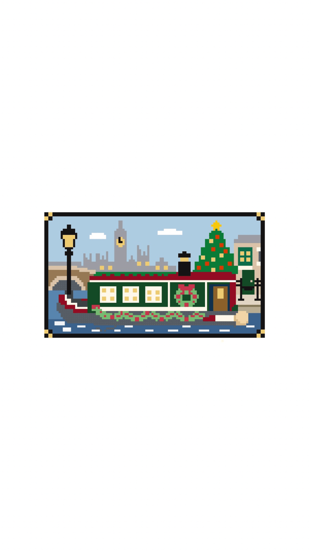 London Christmas Canal Boat printed needlepoint canvas - NeedleLittleStitchCo