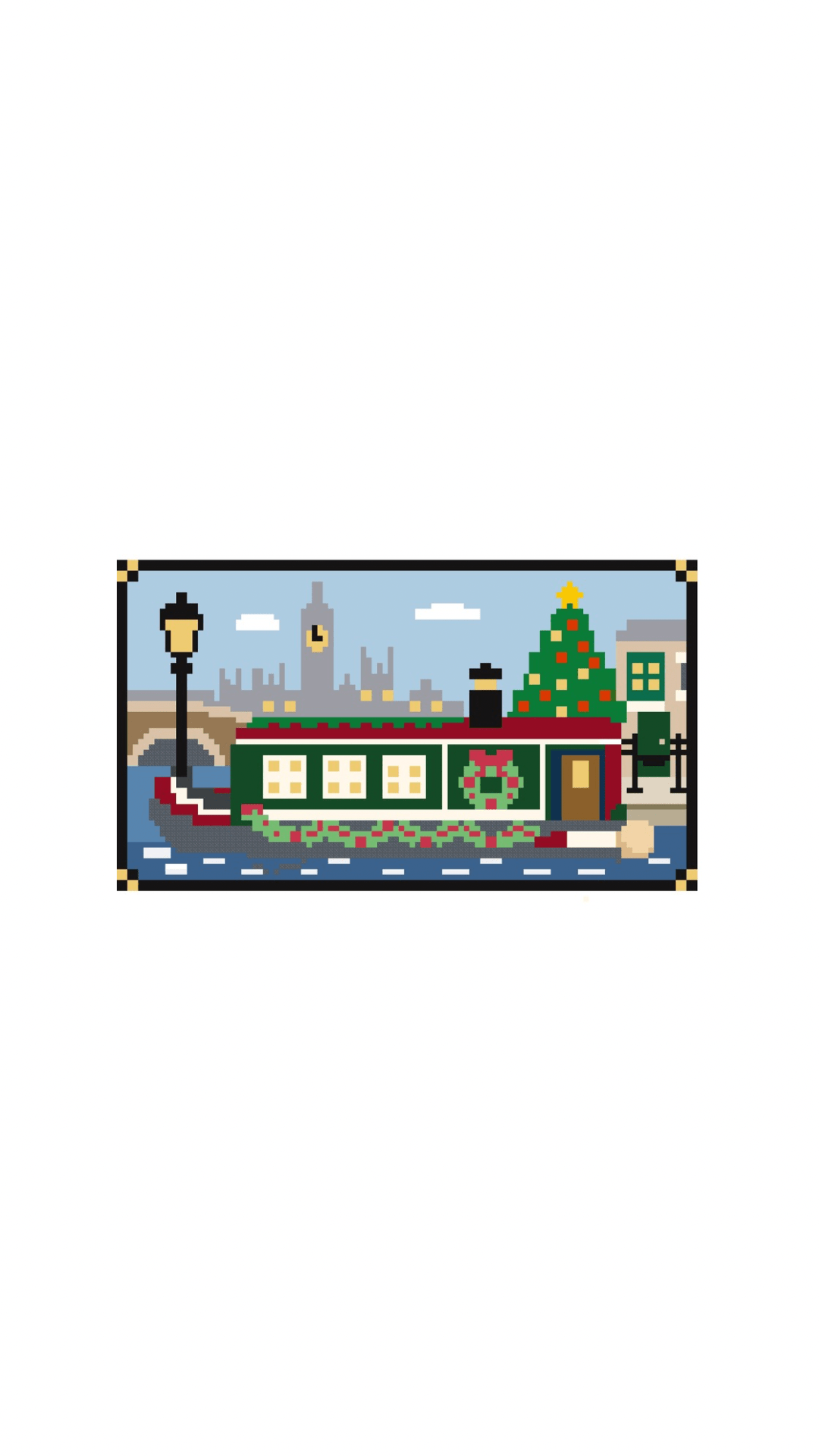 London Christmas Canal Boat printed needlepoint canvas - NeedleLittleStitchCo