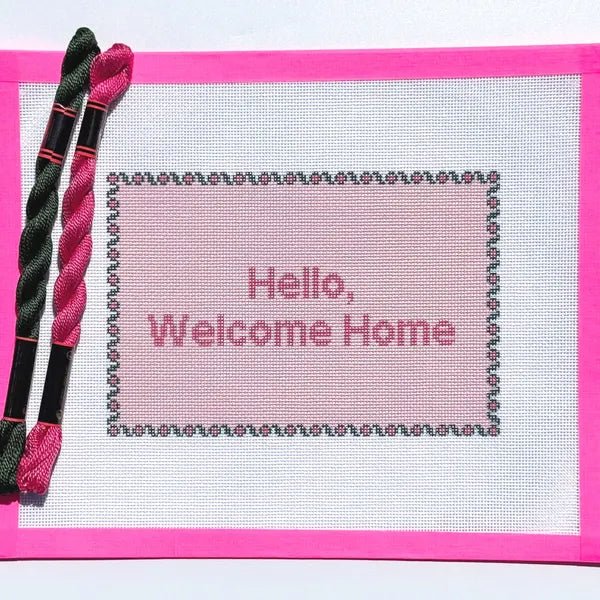 Hello, Welcome Home Sign printed needlepoint canvas - NeedleLittleStitchCo