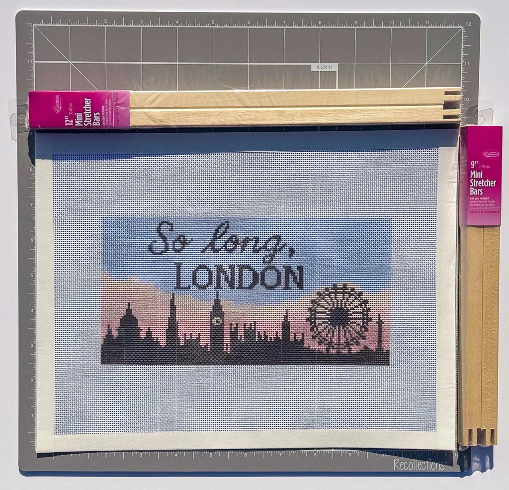 British So Long London Skyline Sign printed needlepoint canvas - NeedleLittleStitchCo