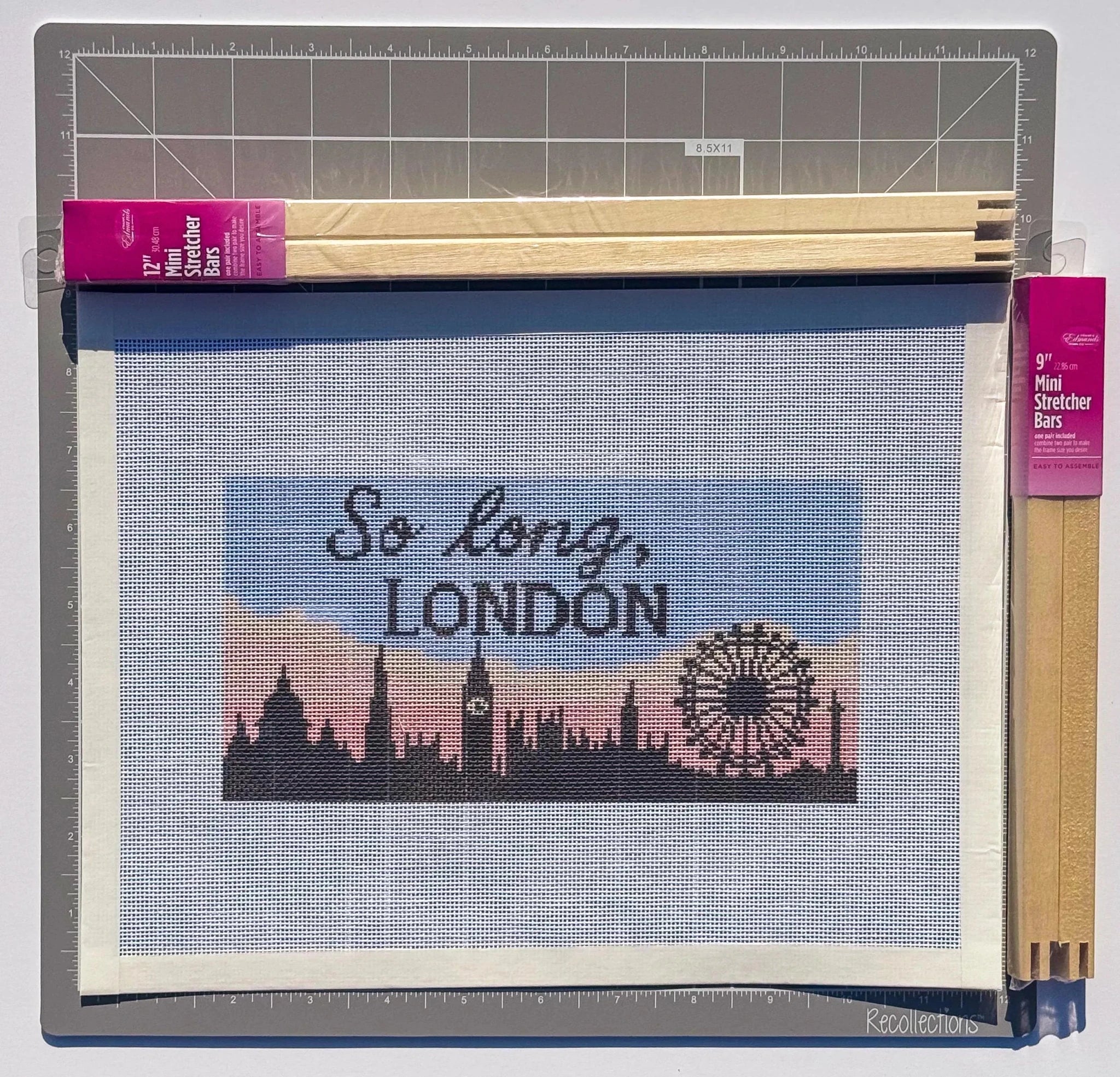 British So Long London Skyline Sign printed needlepoint canvas - NeedleLittleStitchCo