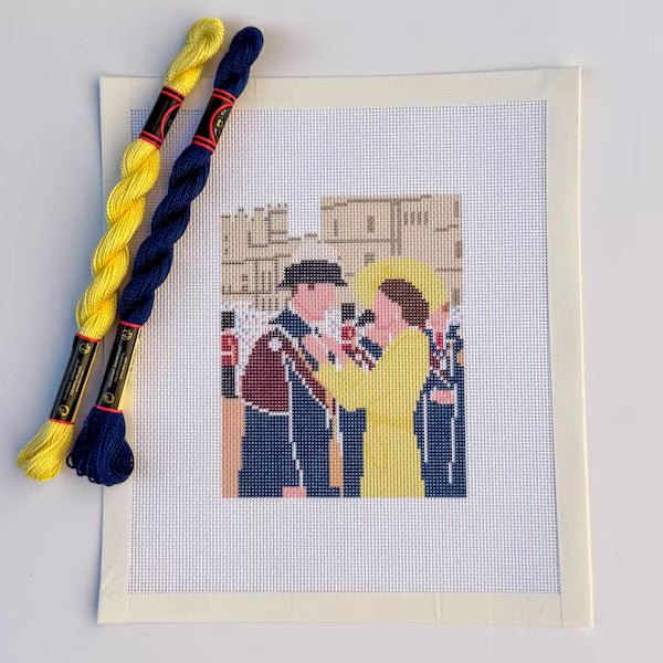 British Kate and William-Inspired printed needlepoint canvas - NeedleLittleStitchCo