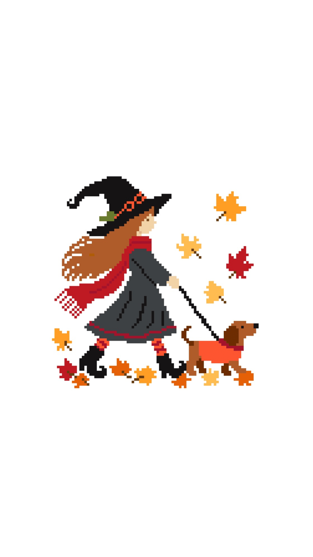 Witch Walking a Dog printed needlepoint canvas - NeedleLittleStitchCo