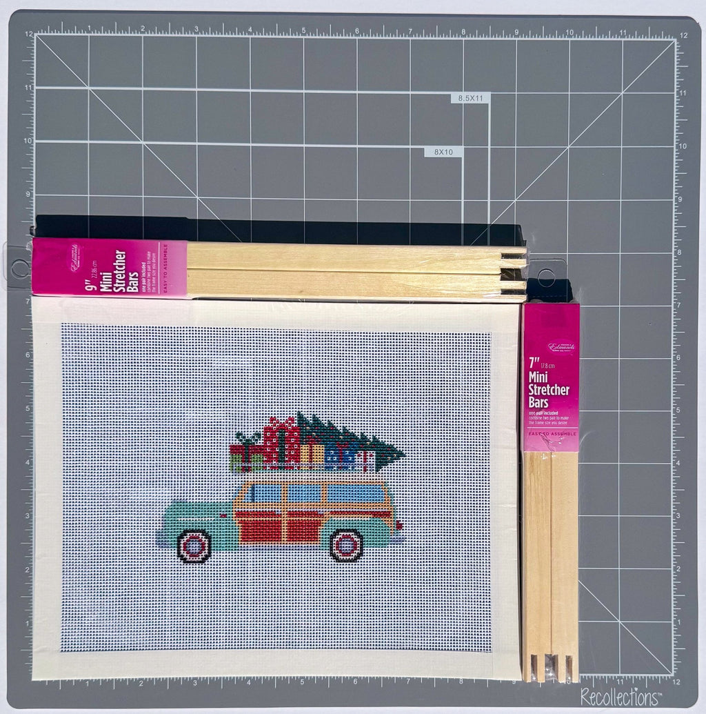Retro Christmas Station Wagon printed needlepoint canvas - NeedleLittleStitchCo