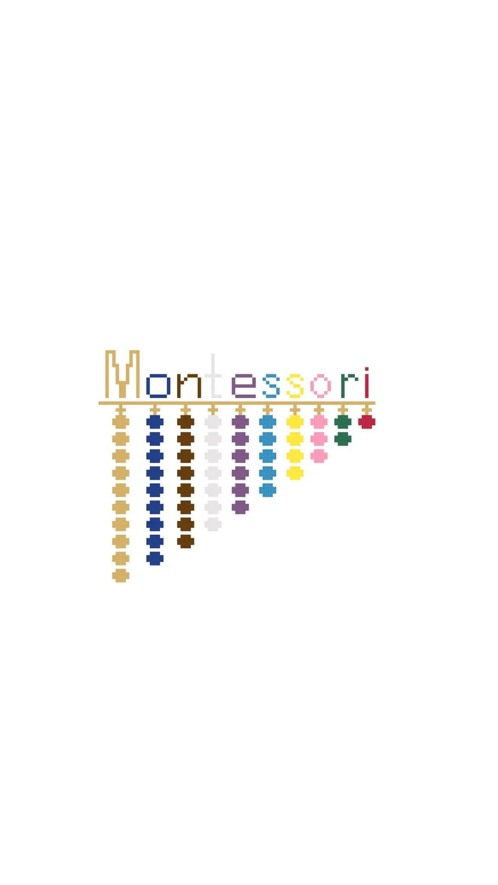Montessori Bead Chain Sign printed needlepoint canvas - NeedleLittleStitchCo