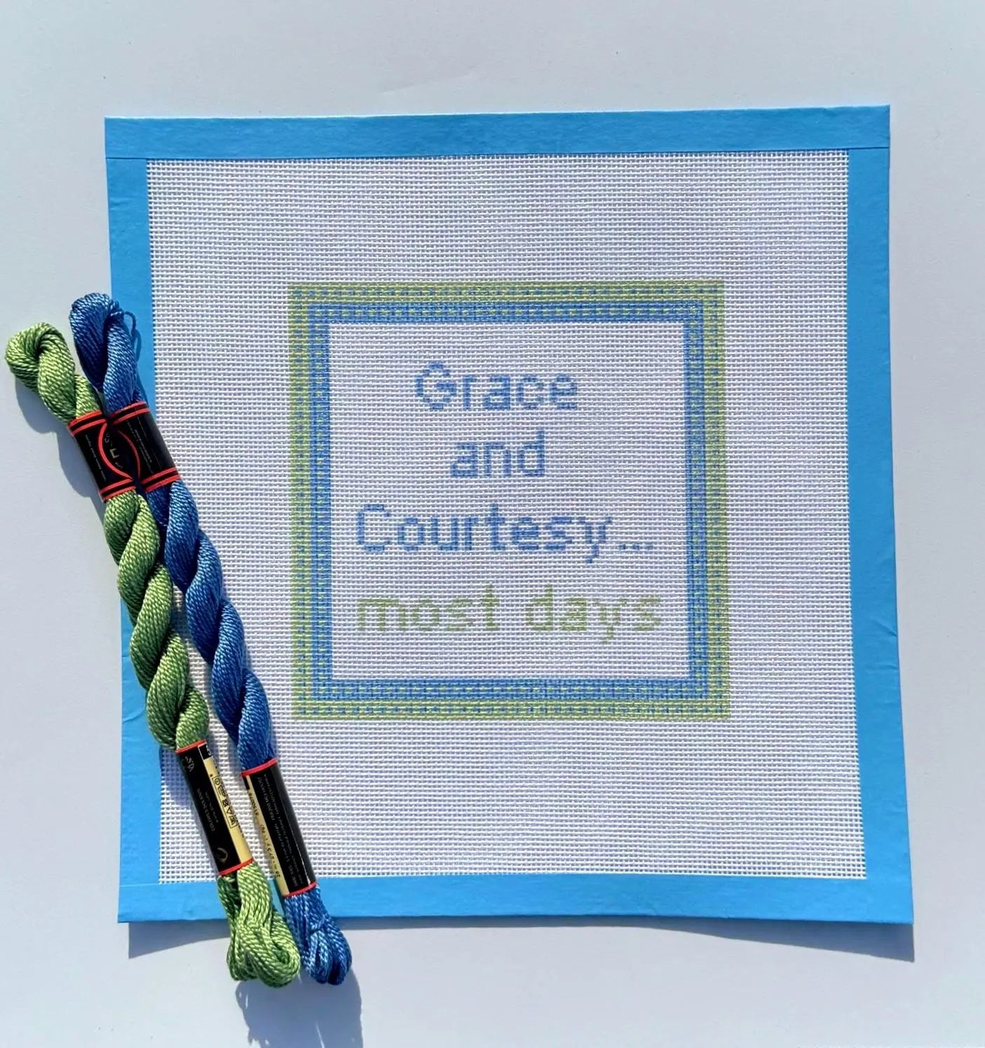 Montessori Grace and Courtesy Most Days Funny Sign printed needlepoint canvas - NeedleLittleStitchCo