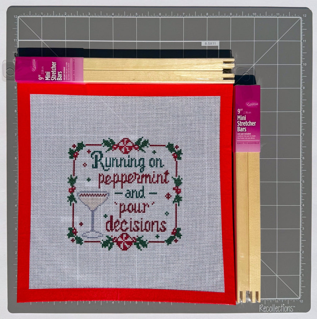 Peppermint and Pour Decisions printed needlepoint canvas - NeedleLittleStitchCo