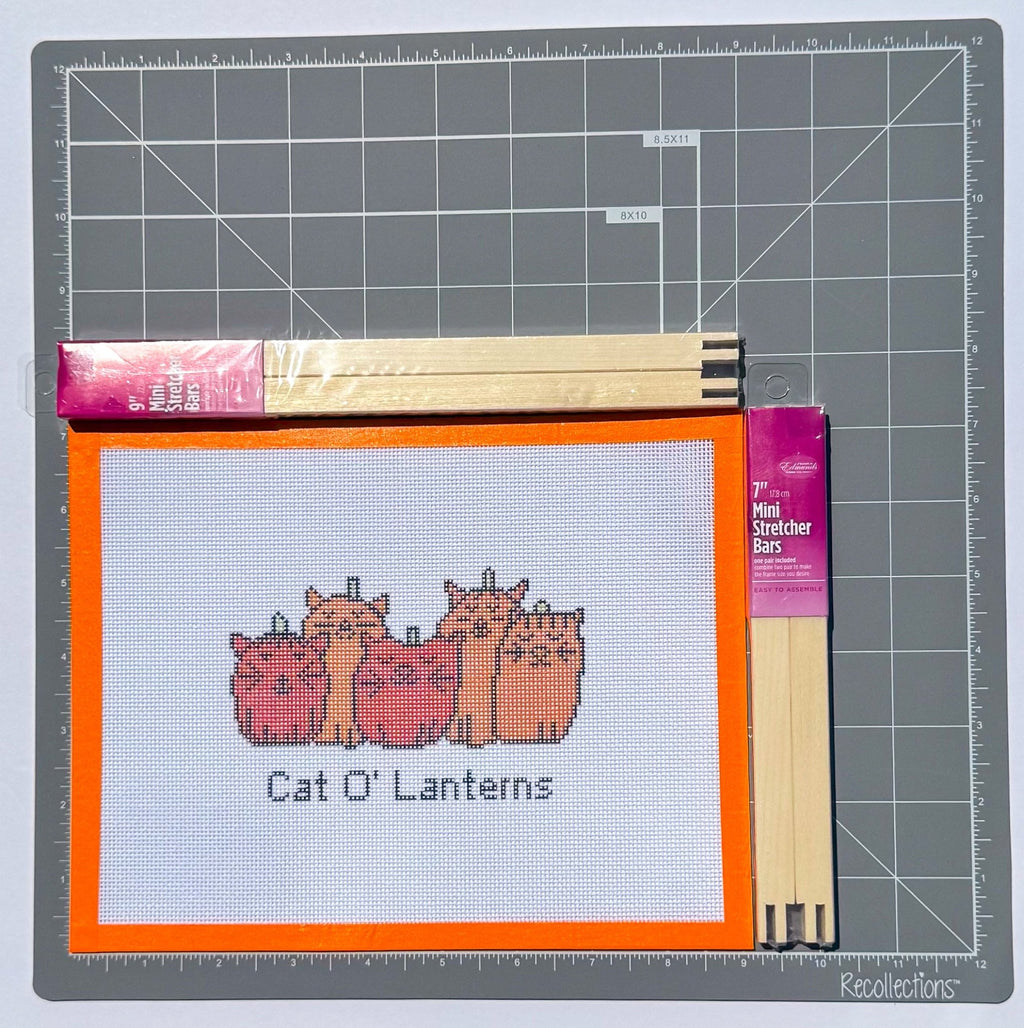Cat-O-Lanterns printed needlepoint canvas - NeedleLittleStitchCo