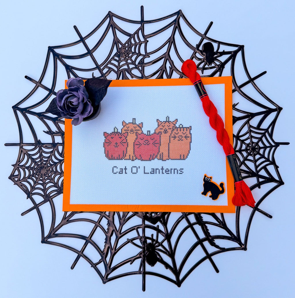 Cat-O-Lanterns printed needlepoint canvas - NeedleLittleStitchCo