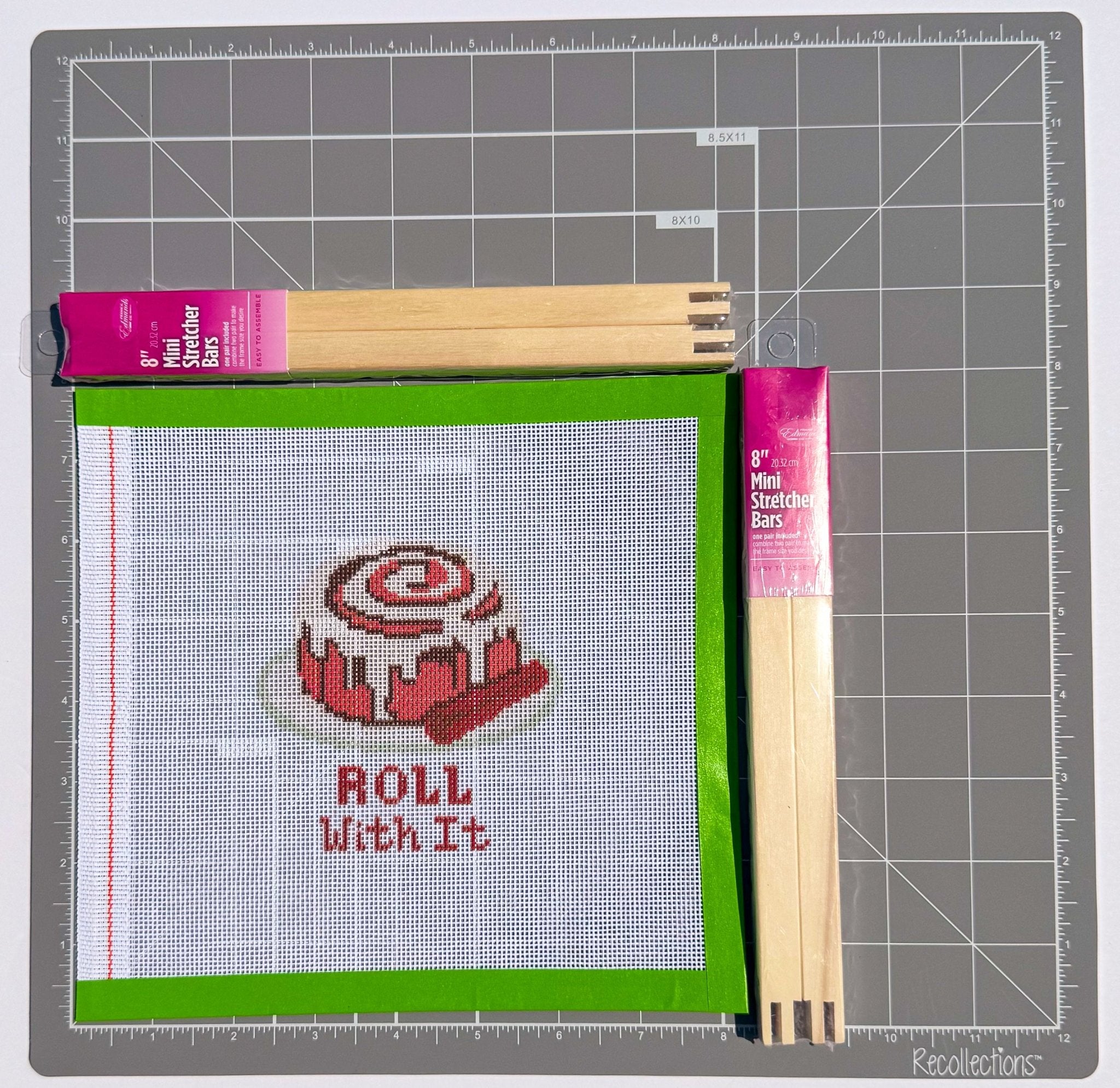 Cinnamon Roll with It printed needlepoint canvas - NeedleLittleStitchCo