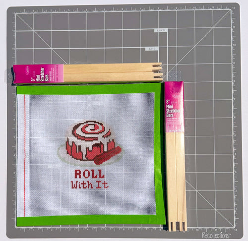 Cinnamon Roll with It printed needlepoint canvas - NeedleLittleStitchCo