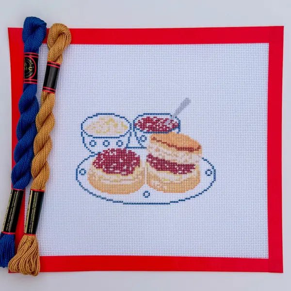British Scones and Clotted Cream printed needlepoint canvas - NeedleLittleStitchCo