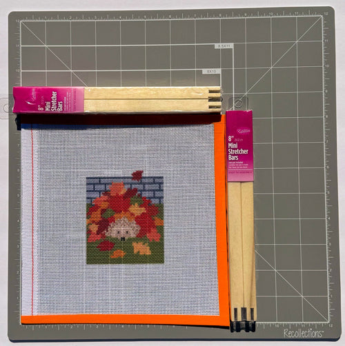 Autumn Leaf Hedgehog printed needlepoint canvas - NeedleLittleStitchCo