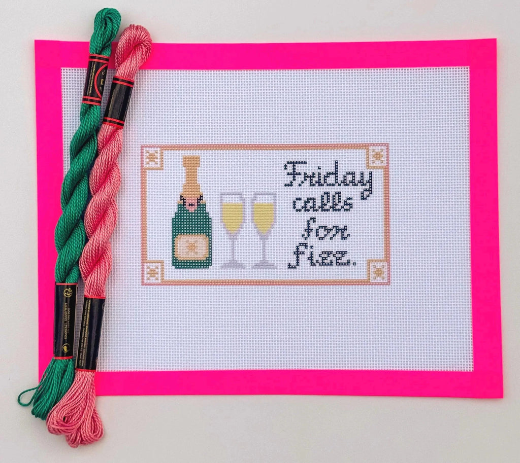 British Friday Calls for Fizz Champagne Sign printed needlepoint canvas - NeedleLittleStitchCo