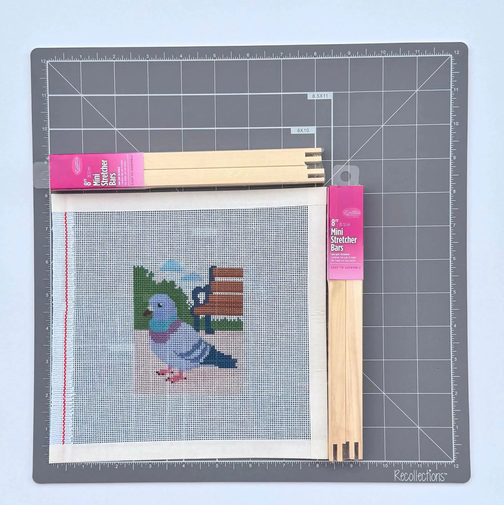 New York Pigeon in the Park printed needlepoint canvas - NeedleLittleStitchCo