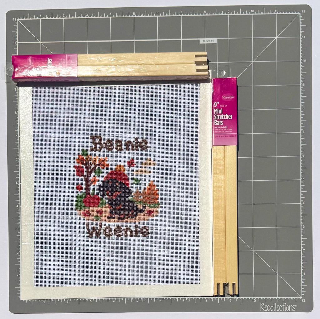Dachshund Dog in Fall Beanie Hat printed needlepoint canvas - NeedleLittleStitchCo
