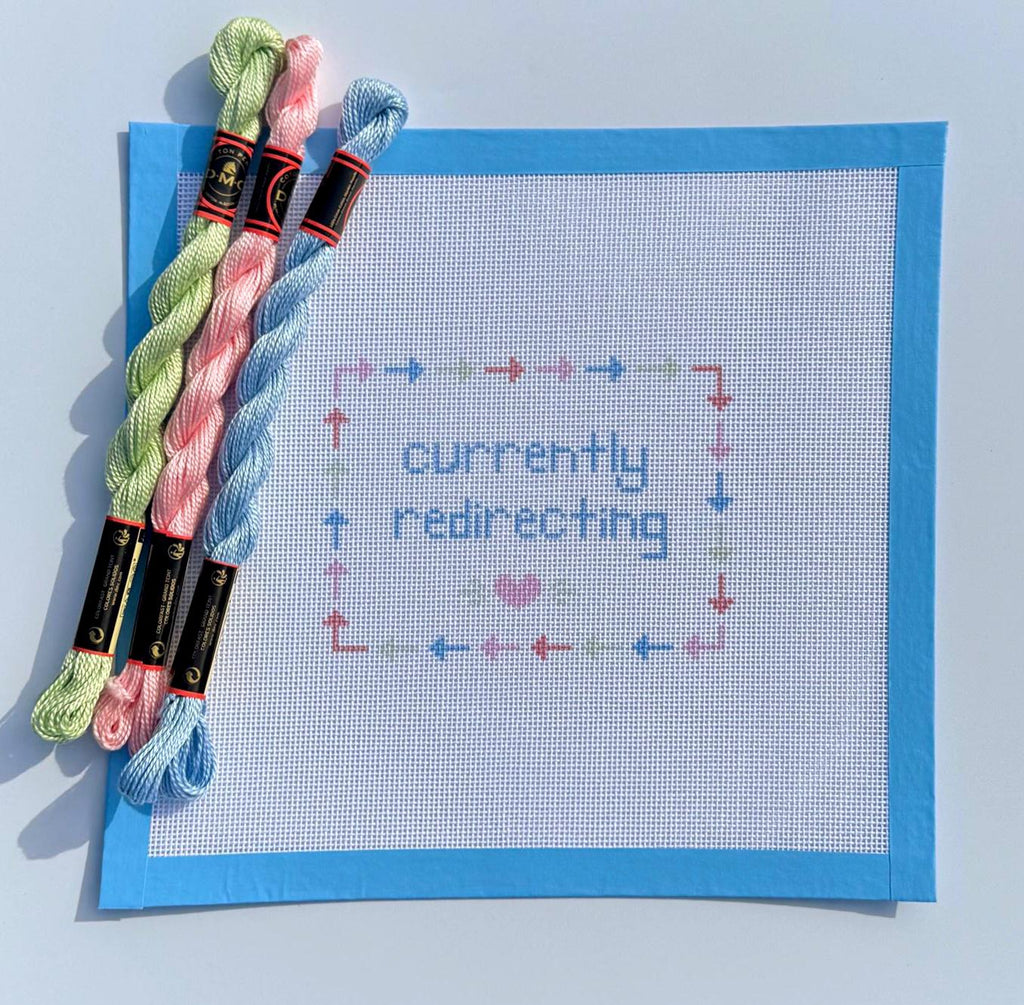 Montessori Currently Redirecting Funny Teacher Sign printed needlepoint canvas - NeedleLittleStitchCo