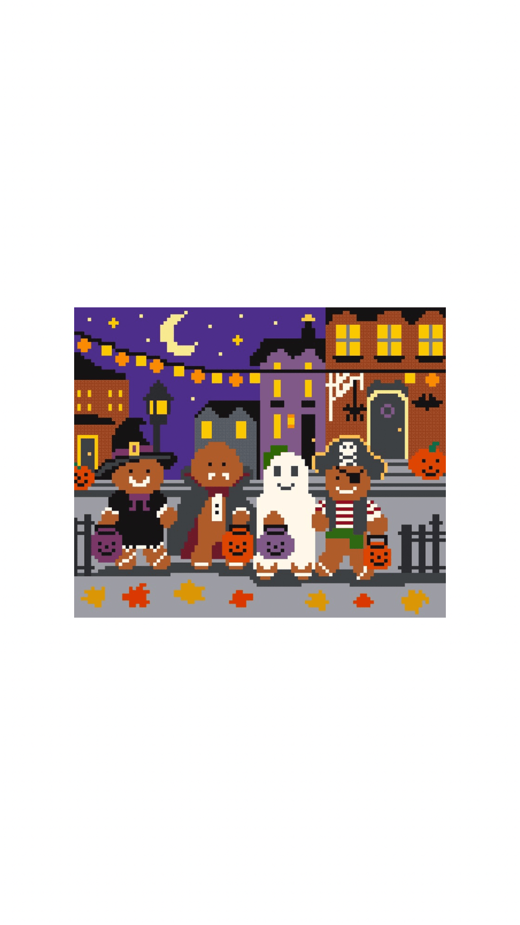 Gingerbread Trick-or-Treaters printed needlepoint canvas - NeedleLittleStitchCo