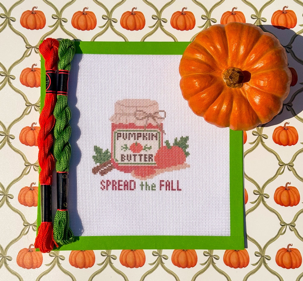 Spread the Fall Pumpkin Butter printed needlepoint canvas - NeedleLittleStitchCo