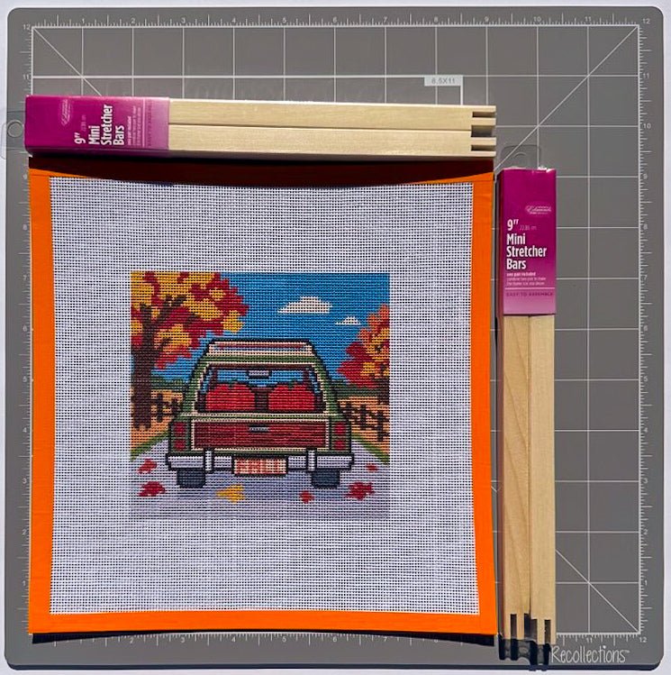 Station Wagon with Pumpkins printed needlepoint canvas - NeedleLittleStitchCo