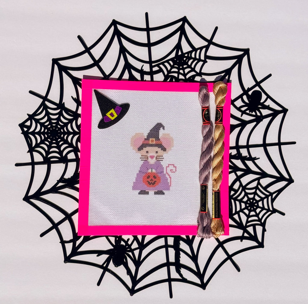 Halloween Witch Mouse printed needlepoint canvas - NeedleLittleStitchCo