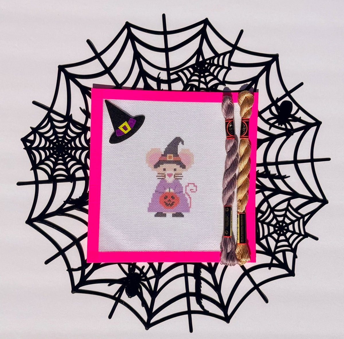 Halloween Witch Mouse printed needlepoint canvas - NeedleLittleStitchCo